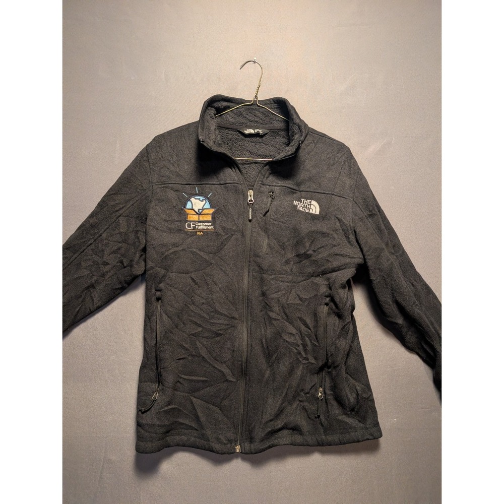 The North Face Knit Jacket Mens Medium Black Fleece Lined Mock Neck Full Zip